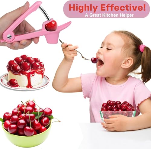 Axpsw Cherry Pitter Tool, Cherry Stone Remover, Cherry Corer, Pink, ABS Plastic & Stainless Steel Handle - Image 3