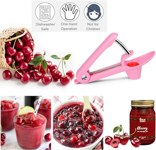 Axpsw Cherry Pitter Tool, Cherry Stone Remover, Cherry Corer, Pink, ABS Plastic & Stainless Steel Handle - Image 2