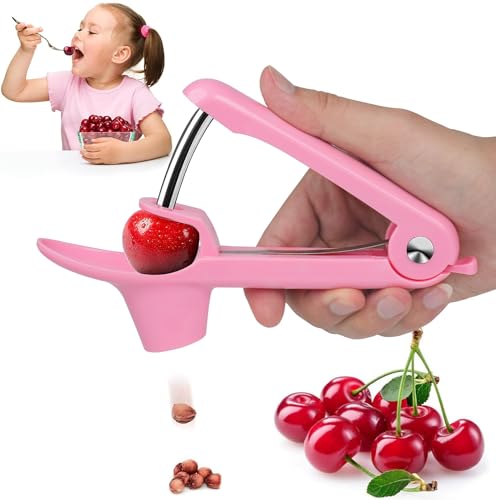 Axpsw Cherry Pitter Tool, Cherry Stone Remover, Cherry Corer, Pink, ABS Plastic & Stainless Steel Handle - Image 1