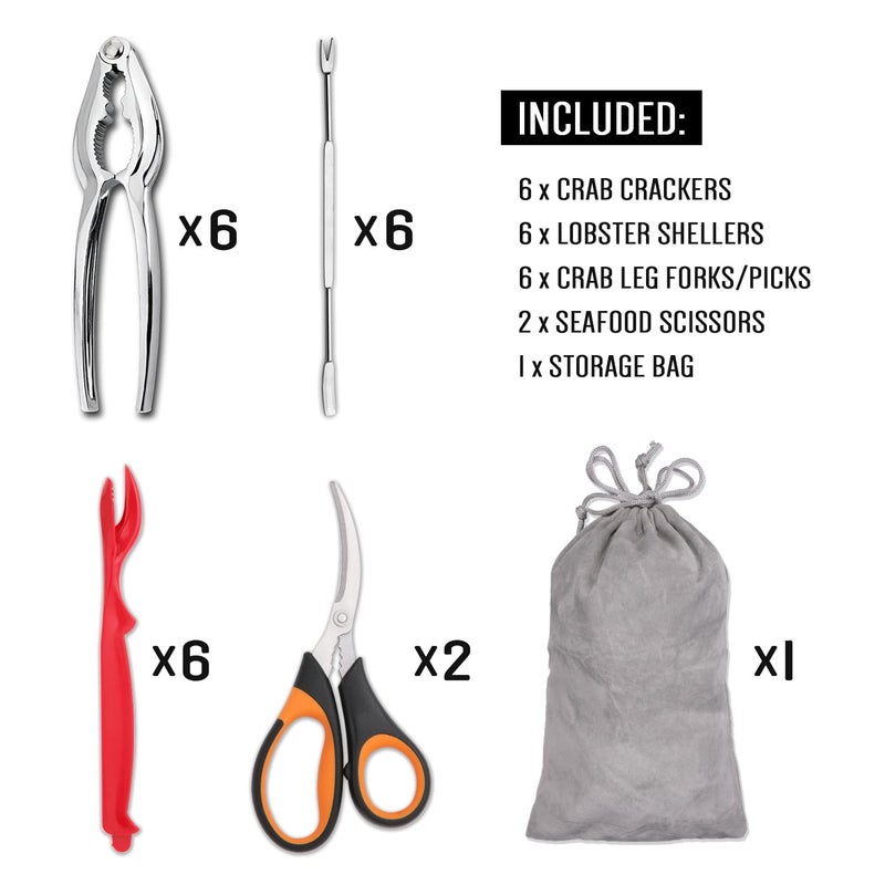 Hiware 20-piece Seafood Tools Set includes 6 Crab Crackers, 6 Lobster Shellers, 6 Crab Leg Forks/Picks and 2 Seafood Scissors & Storage Bag - Nut Cracker Set - Image 2