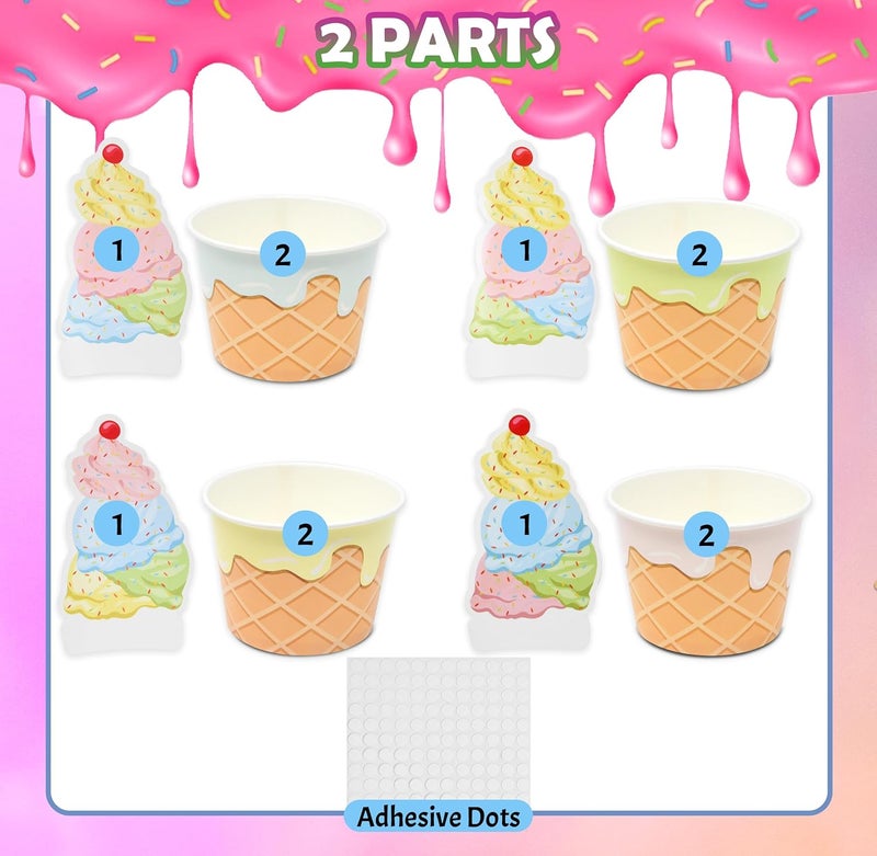 Gift Boutique هدايا بوتيك 60 كوب آيس كريم مخروطية 10 أونص disposable ورق كوب حلوى أطباق سونداي مجمدة وردي أزرق أصفر أخضر حفلات عيد الميلاد - Image 3