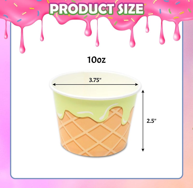 Gift Boutique هدايا بوتيك 60 كوب آيس كريم مخروطية 10 أونص disposable ورق كوب حلوى أطباق سونداي مجمدة وردي أزرق أصفر أخضر حفلات عيد الميلاد - Image 2