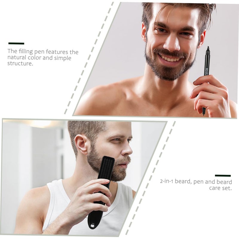 مجموعة أقلام وفرشاشات لملء اللحية لتصميم اللحية لدى الرجال، أداة طبيعية لملء اللحية - Image 4