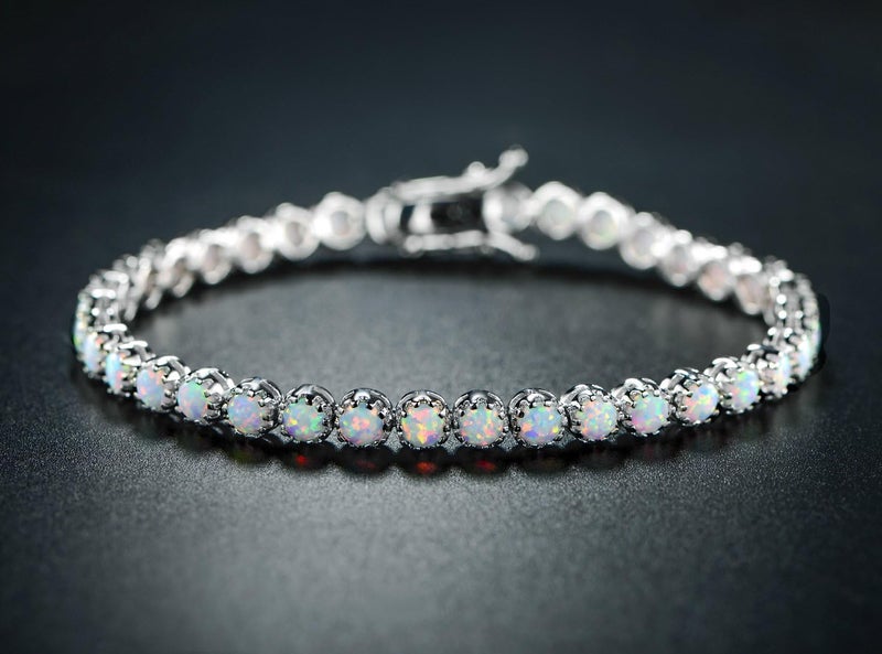 Barzel 18K Gold Plated Crown Created Opal Bracelet Tennis - Image 4
