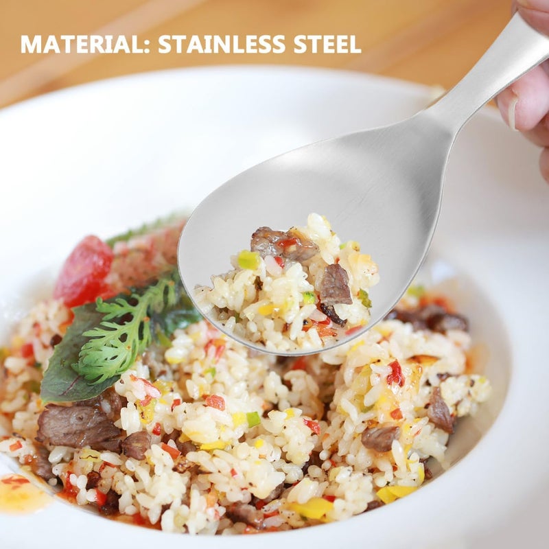 Cabilock 2Pcs Rice Spoons for Serving, Stainless Steel Rice Paddle Spoon Non Stick, Kitchen Silverware Utensils for Home Restaurant - Image 4