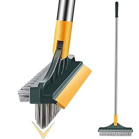 Floor Cleaning Scrub Brush with Long Handle Bristles and Rubber Scraper 2in1 Design for Easy Cleaning BathroomToilet clening with 2 in 13 in 1 clening Brush 3 in 1 Toilet Brush