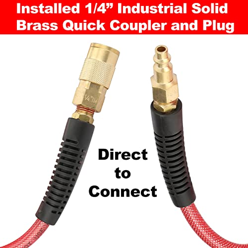 YOTOO Reinforced Polyurethane Air Hose 1/4" Inner Diameter by 100' Long, Flexible, Heavy Duty Air Compressor Hose with Bend Restrictor, 1/4" Swivel Industrial Quick Coupler and Plug, Red - Image 4