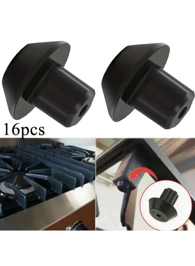 16 Pcs Non Slip Gas Stove Burner Grate Feet Black Replacement Parts For Gas Ranges Secure Cooking Easy Installation Smooth Stovetop Performance - Image 1
