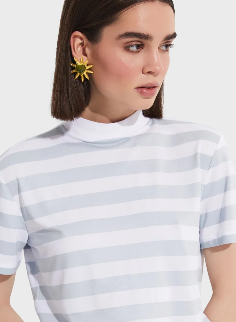 JUNE Striped Crew Neck T-Shirt