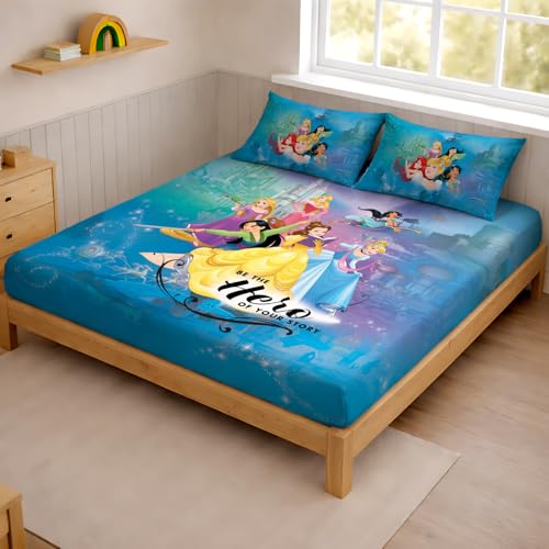 Sassoon Disney Princess (Hero) Digital Printed 100% Cotton Bedsheet with 2 Pillow Covers in 300TC - Image 1