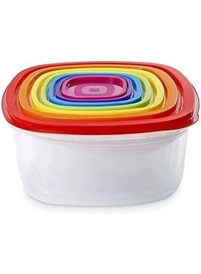 favilla 7-piece plastic container set in graduated sizes with airtight lids – suitable for microwave and freezer, multi-colored – 1360 - Image 2