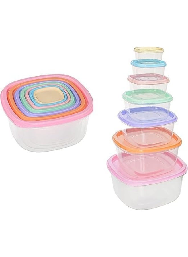 favilla 7-piece plastic container set in graduated sizes with airtight lids – suitable for microwave and freezer, multi-colored – 1360 - Image 1