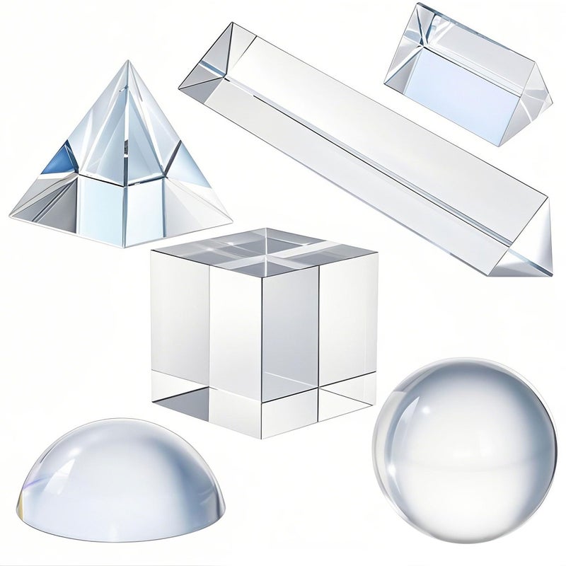 QFkris 6 Pack K9 Optical Crystal Photography Prism Set Include 50mm Crystal Ball CubeOptical Pyramid 50mm 150mm Triangular Prism60mm Dome Magnifying with Cloth for Teaching Playing - Image 3