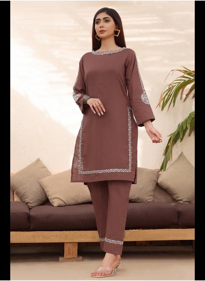ماركة غير محددة كورتي مستقيم من نسيج رايون جميل مع بنطال  - Image 1