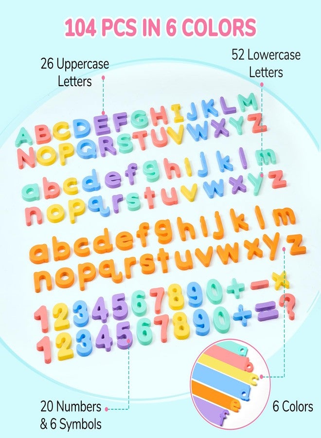 JoyCat Magnetic Letters and Numbers, Uppercase and Lowercase Alphabet Fridge Magnets, Preschool Educational Learning Plastic ABC 123 Colorful Toy Set, Math Symbols for Toddlers, Kids (104 PCS) - Image 2