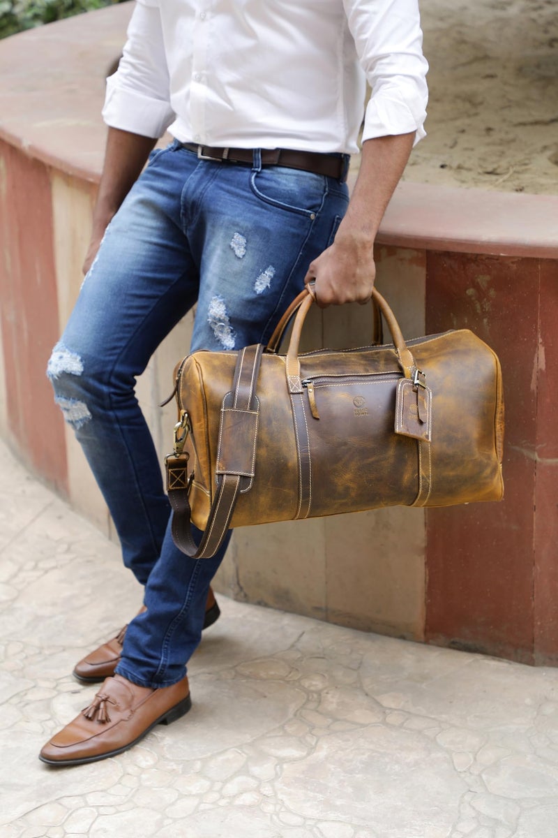 Rustic Town Leather Duffle Bag for Travel - Versatile Gym, Sports Travel Bag for Luggage - Carry on Duffel Travelling Bag - Ideal Gift for Men & Women - Image 2