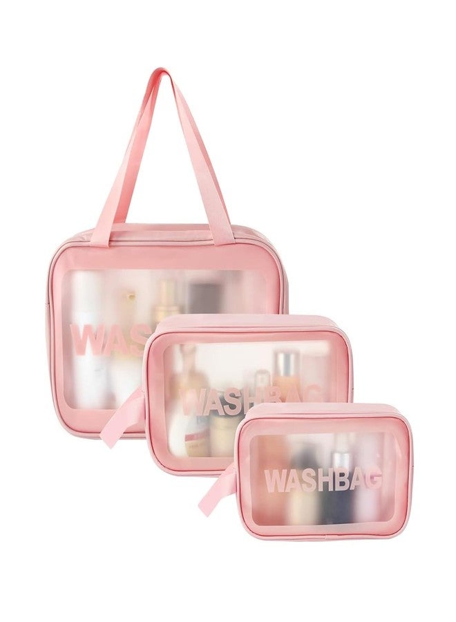 CRULAC Girls Toiletry Storage Kit, Toiletry Bag for Women, Travel Essentials for Women, Makeup Pouch Set, Transparent Accessories Organizer for Women and Girls, Set of 3 - Image 1