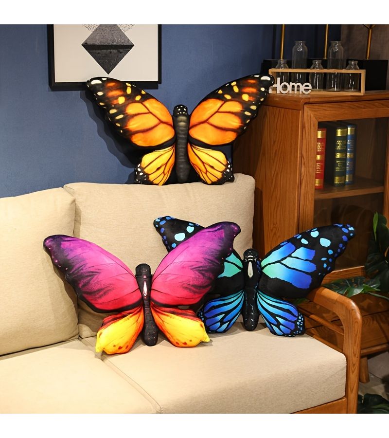 Yellow Plush Butterfly Sofa Cushions Nature Room Decor Pillows - Image 5