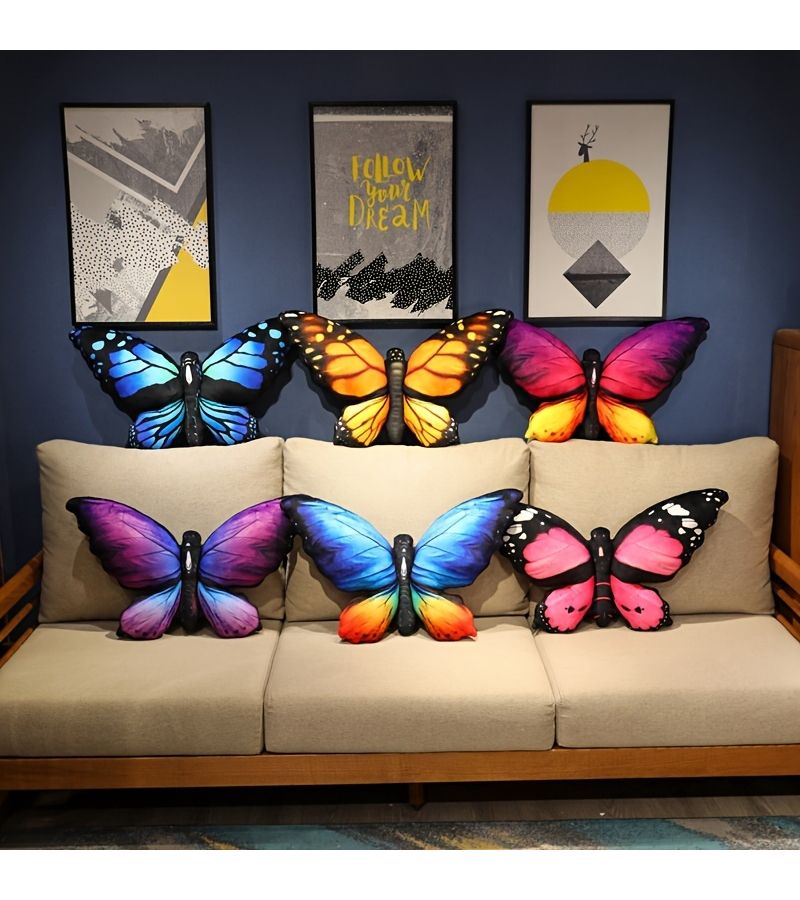 Yellow Plush Butterfly Sofa Cushions Nature Room Decor Pillows - Image 1