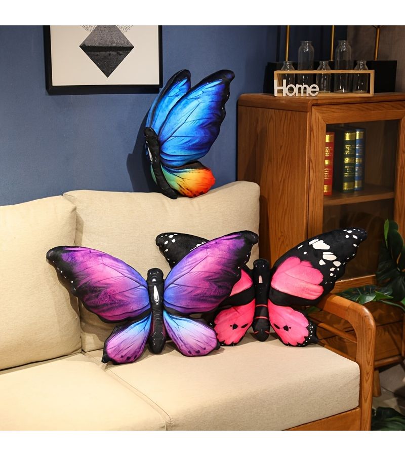 Yellow Plush Butterfly Sofa Cushions Nature Room Decor Pillows - Image 4