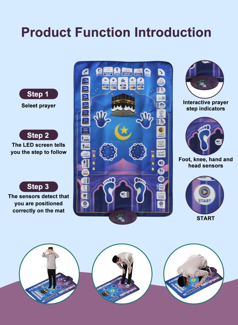 سجادة صلاة ذكية تفاعلية تعليمية للأطفال مقاس 110 × 70 سم - أزرق - Image 3