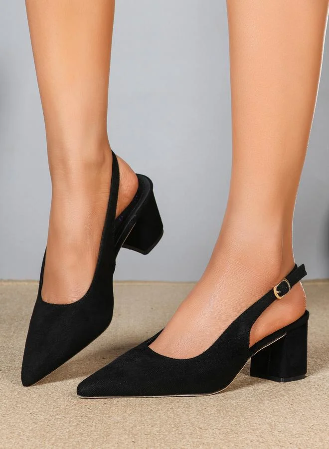 سنيك ايه بيك Sneak-a-Peek Slingback Pointed Toe Block Heel Pumps