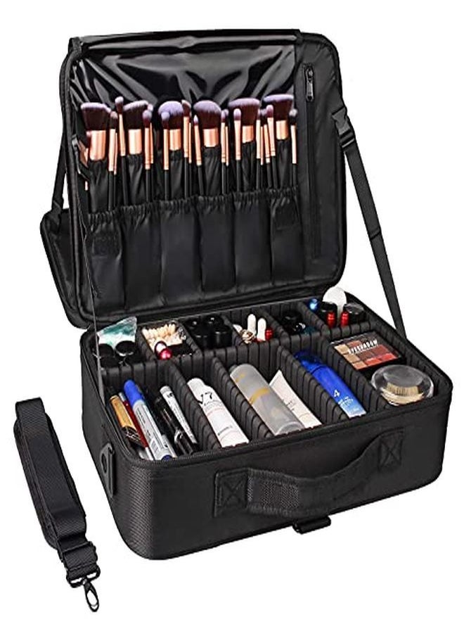 INOVERA (LABEL) Nylon Professional Cosmetic Makeup Storage Organizer Bag With Adjustable Compartment (Black - Large (40L X 29B X 14H Cm))  - Image 2