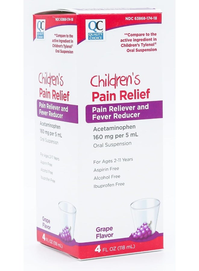Quality Choice Quality Choice Children's Acetaminophen Pain Reliever Grape 4 FL OZ - Image 2