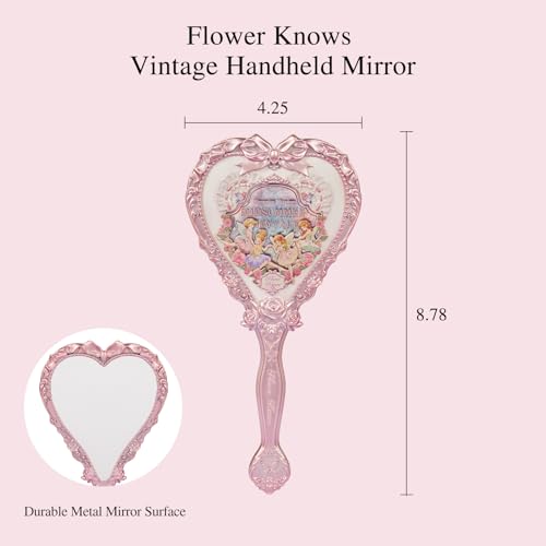 Flower Knows Midsummer Fairytales Hand Mirror,Vintage Heart Handheld Mirror,Fancy & Pretty Princess Handheld Mirror with Long Handle,Gift for Girls & Women(White Vanilla) - Image 3
