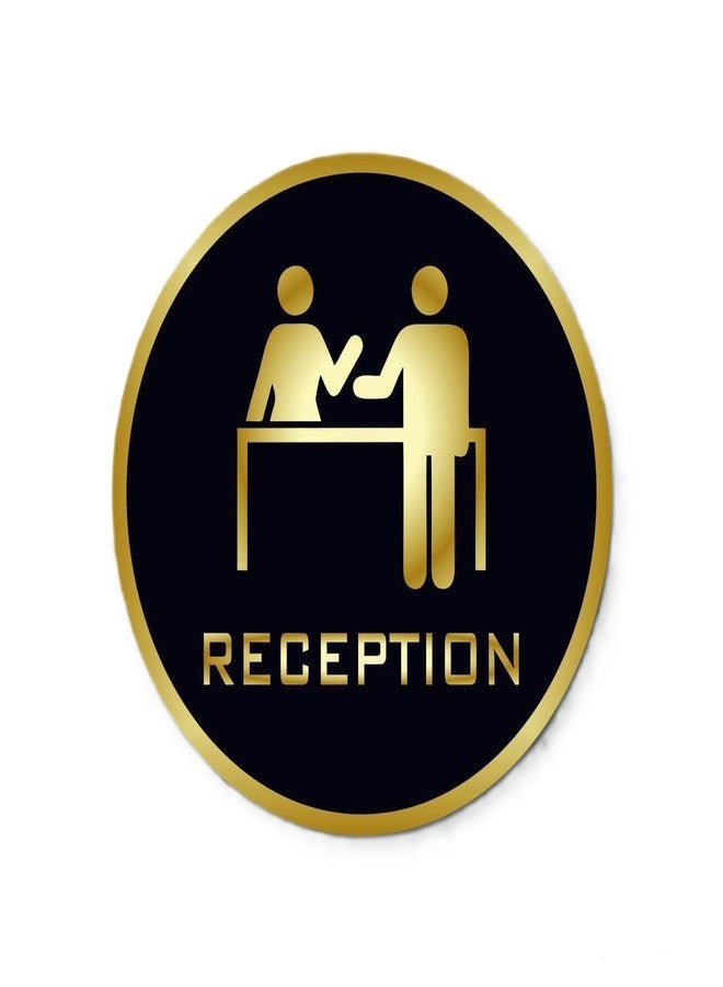 yosham Self-Adhesive Black & Golden "Reception" Sign - 6 Inch Elegant Wall Sticker for Business, Shop, Store, Café, Hospital, School, Office, Hotel, Restaurant, Company, Mall Entryways - Image 1