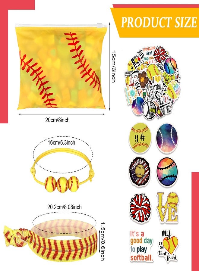 Siifert مجموعة هدايا حفلات كرة القاعدة النسائية من سيفرت، 390 قطعة، تتضمن 30 حقيبة مكياج، 30 سوارًا، 30 ربطة شعر، و300 ملصق، مثالية لمحبي الرياضة وتزيين حفلات أعياد الميلاد. - Image 3