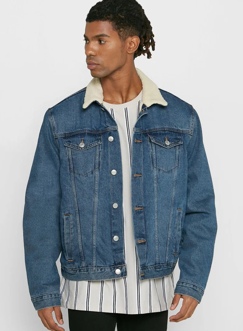 NEW LOOK Mid Wash Borg Denim Jacket