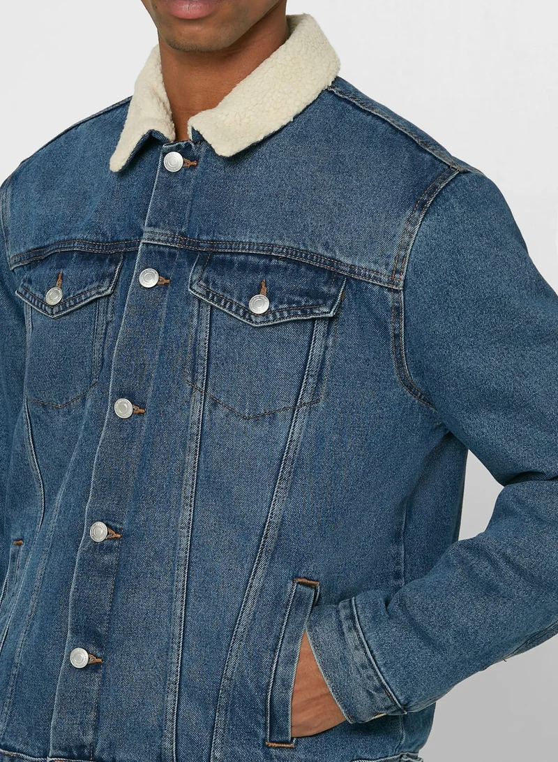 NEW LOOK Mid Wash Borg Denim Jacket