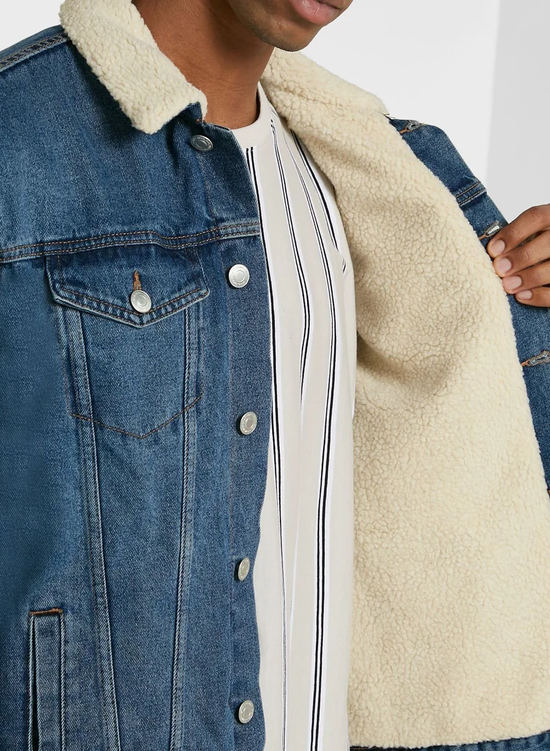 NEW LOOK Mid Wash Borg Denim Jacket