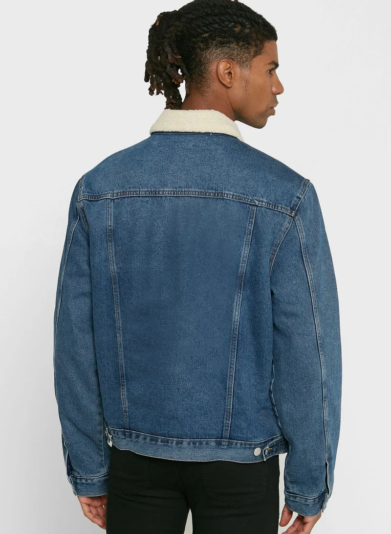 NEW LOOK Mid Wash Borg Denim Jacket