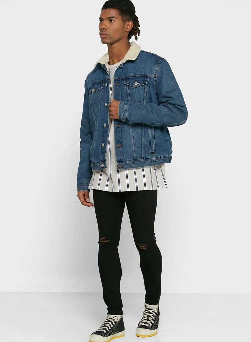 NEW LOOK Mid Wash Borg Denim Jacket
