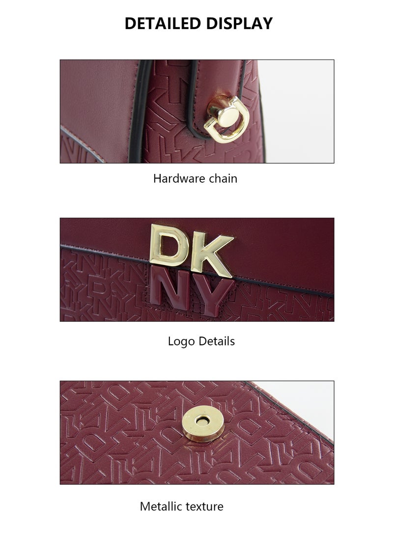 Donna Karan 2026 New Design Ready Stock Women Vintage Saddle Shoulder Bag Monogram Embossed Pattern Inspired PU Leather Magnetic Flap Ladies Convertible Crossbody Handbag For Daily Office Evening Party - Image 5