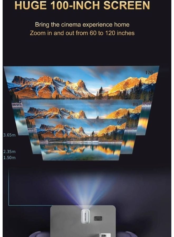 Smartbarry HT10 Portable Projector Wireless/Wired Screen Casting LED Support 4K Video Playback HIFI Sound Quality Hidden Bracket Projector Flexible Installation Elegant & Portable - White - Image 2