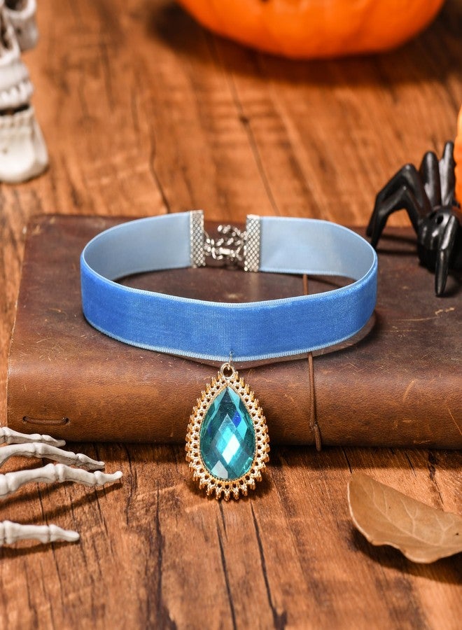 RareLove Blue Rhinestone Teardrop Velvet Blue Choker Necklace for Women Princess Costume Accessories - Image 3