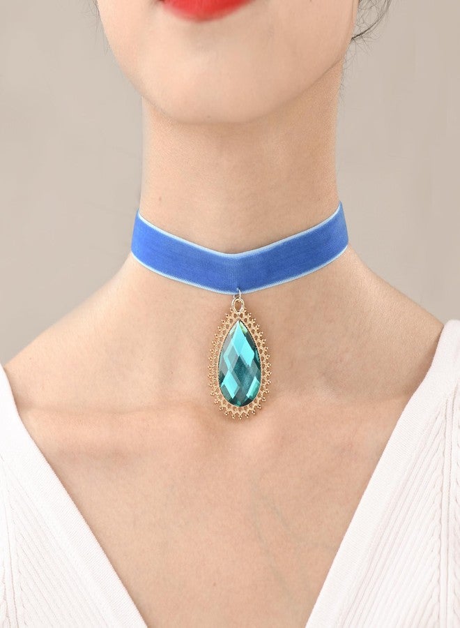 RareLove Blue Rhinestone Teardrop Velvet Blue Choker Necklace for Women Princess Costume Accessories - Image 4