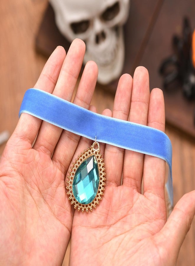 RareLove Blue Rhinestone Teardrop Velvet Blue Choker Necklace for Women Princess Costume Accessories - Image 5