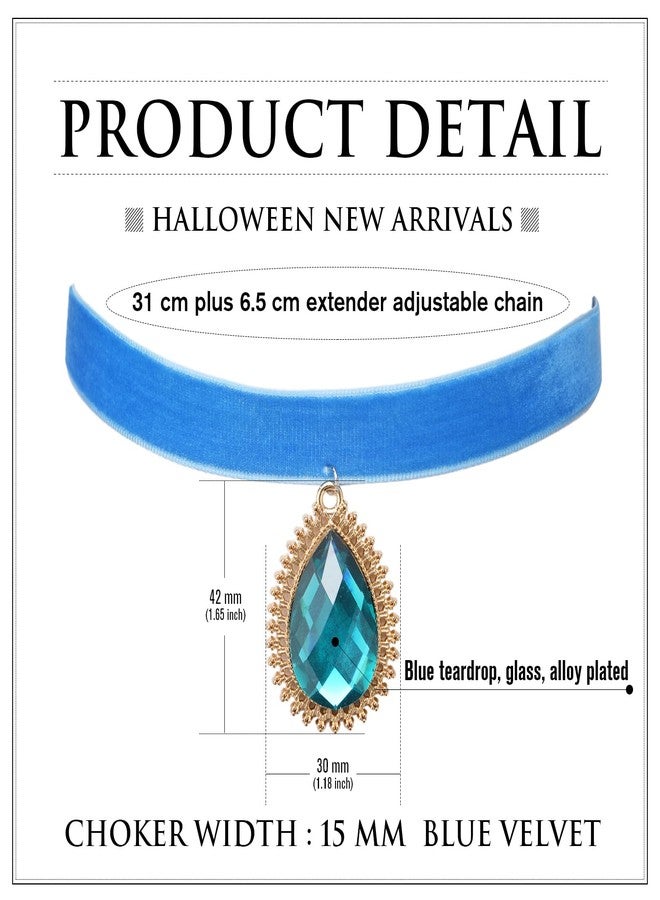 RareLove Blue Rhinestone Teardrop Velvet Blue Choker Necklace for Women Princess Costume Accessories - Image 2