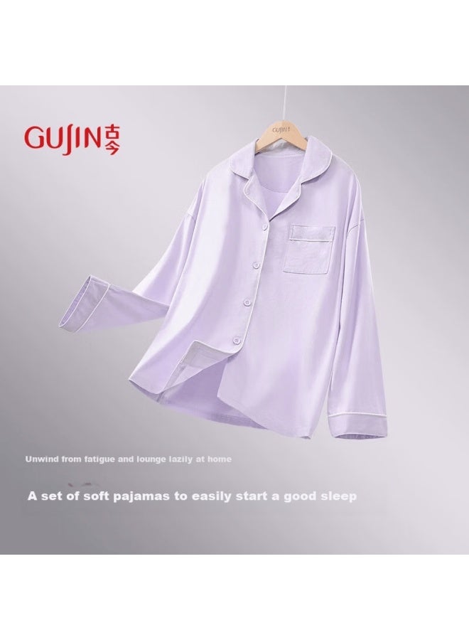 Gujin 100% Cotton Uni Pajama Set Long Sleeve Lapel Cardigan And Pants Casual Homewear Couples Outfit - Image 3