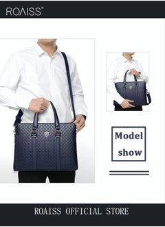 roaiss Classic Briefcase Textured Leather Laptop Messenger Bag for Men Travel Business Leather Lawyers Briefcase Shoulder Laptop Slim Bags Dark Blue  - Image 3