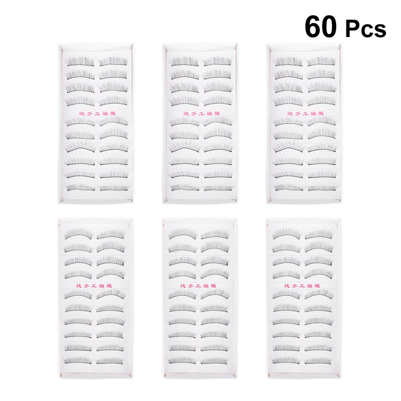 60 Pairs of Natural Cotton Thread False Eyelashes Handmade Eyelashes Makeup Accessories Black - Image 1