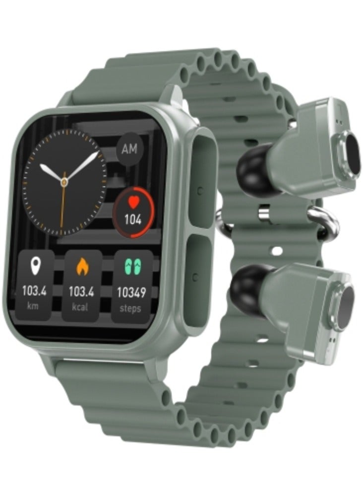 AROAQ N22 1.96 inch Color Screen  2 in 1 Smart Watch And TWS Headphone,Support Heart Rate Monitoring / Blood Pressure Monitoring / Blood Oxygen Monitoring(GREEN)  - Image 1
