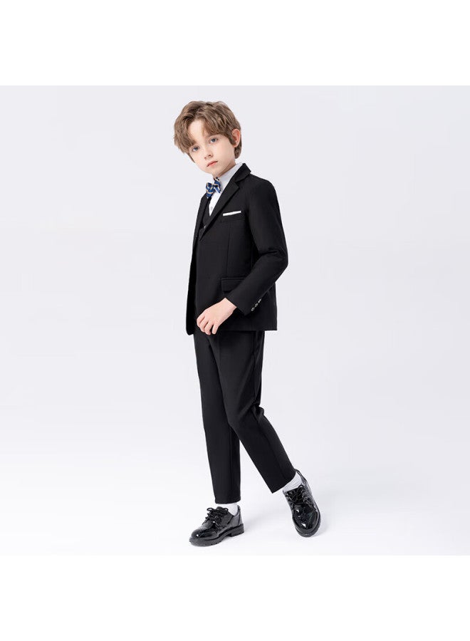 Luobobeibei Children's Suit Autumn Winter Boys Blazer Middle And Small Kids Formal Set Piano Performance Outfit Black Five-piece Set Size 160 - Image 2