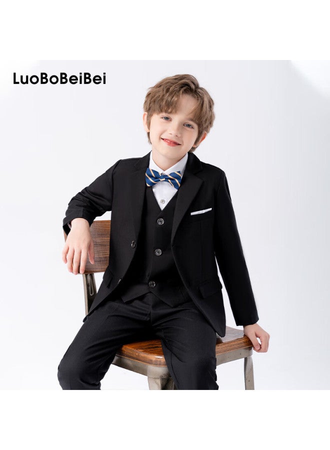 Luobobeibei Children's Suit Autumn Winter Boys Blazer Middle And Small Kids Formal Set Piano Performance Outfit Black Five-piece Set Size 160 - Image 1