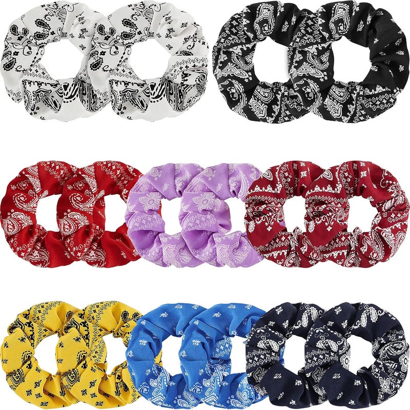 16 Pieces Bandana Hair Scrunchies Elastic Soft Silk Cotton Colorful Scrunchies Accessories for Women and Girls Hair Styling
