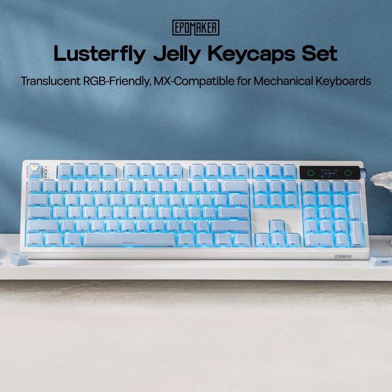 EPOMAKER Lusterfly Jelly Keycaps Set - 123 Keys Double-Shot Laser Engraved, MDA Profile, ABS+PC, Non-Shine-Through, MX-Compatible for 61/68/84/87/98/100/104-Key Mechanical Keyboard (Blue) - Image 2